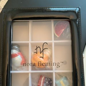 Nora Fleming square serving tray.   Case with 5 minis.